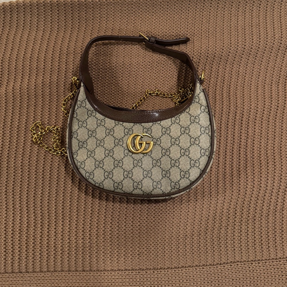 Gucci GG Mini Shoulder Bag in Beige and Brown with Gold Hardware